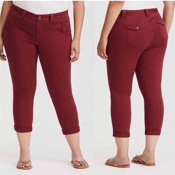 Torrid Cropped Military Pant - Pinot Noir Wash Plus Size 12 - Picture 1 of 16